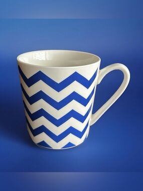 Ceramic Mod Geometric Zigzag Coffee Tea Mug 18oz Large Capacity Blue and White